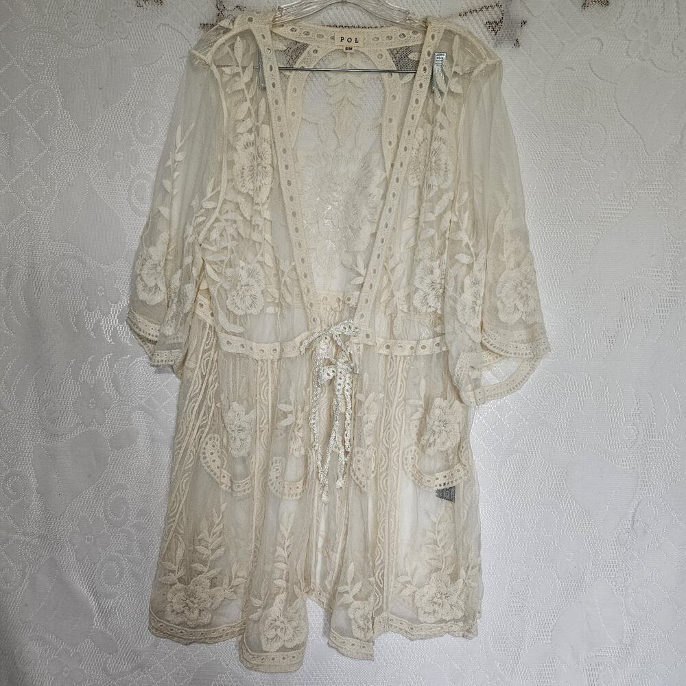 Womens Small/Medium Fairy Boho Crochet Floral Lace Kimono Romantic Festival Chic